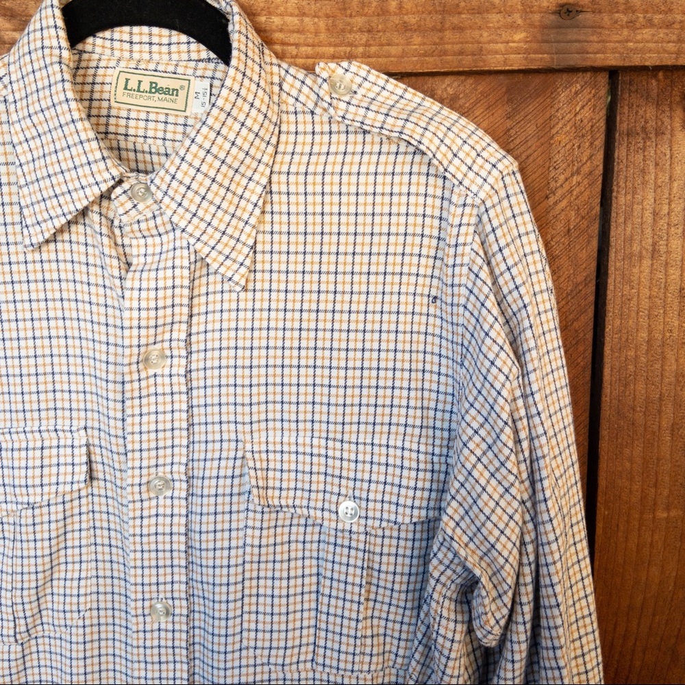 Men’s L.L. Bean White Checkered Button Down Shirt